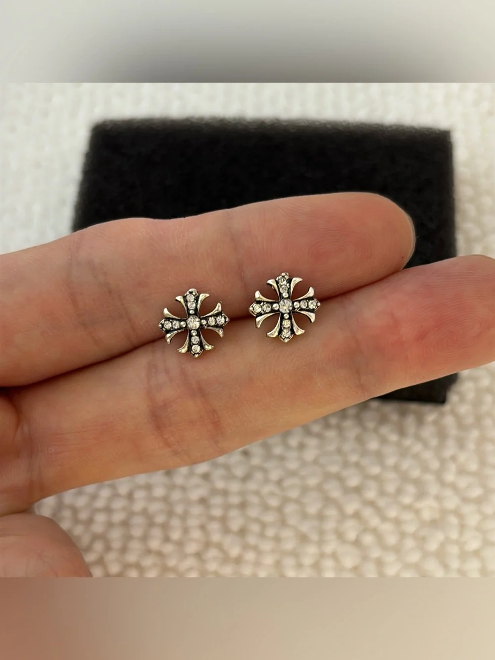 10mm CZ Cross Stud Earrings for Men Women Streetwear Punk Hip Hop Unisex Earring